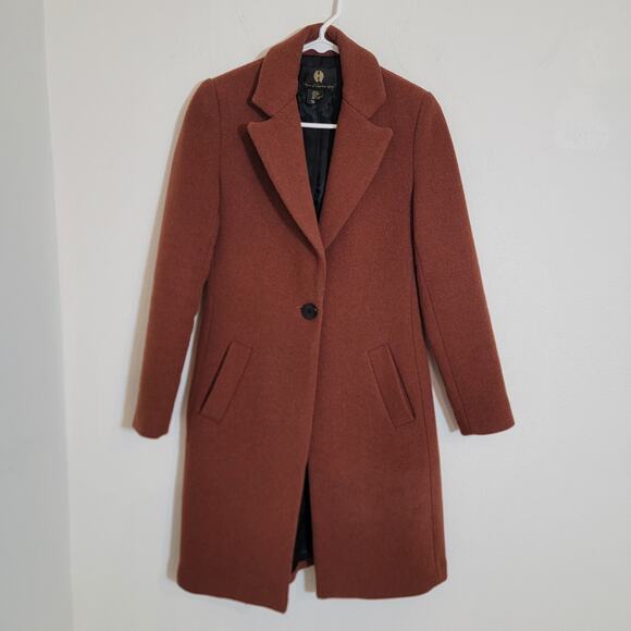 House Of Harlow 1960 Burnt Brown Wool Blend Long Peacoat XS Winter Travel Work - Picture 1 of 16